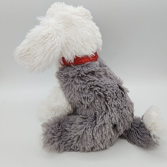 FAO Schwarz Gray White Sheep Dog Plush 10” Red Sparkle Collar Stuffed Animal Toy - Picture 6 of 11